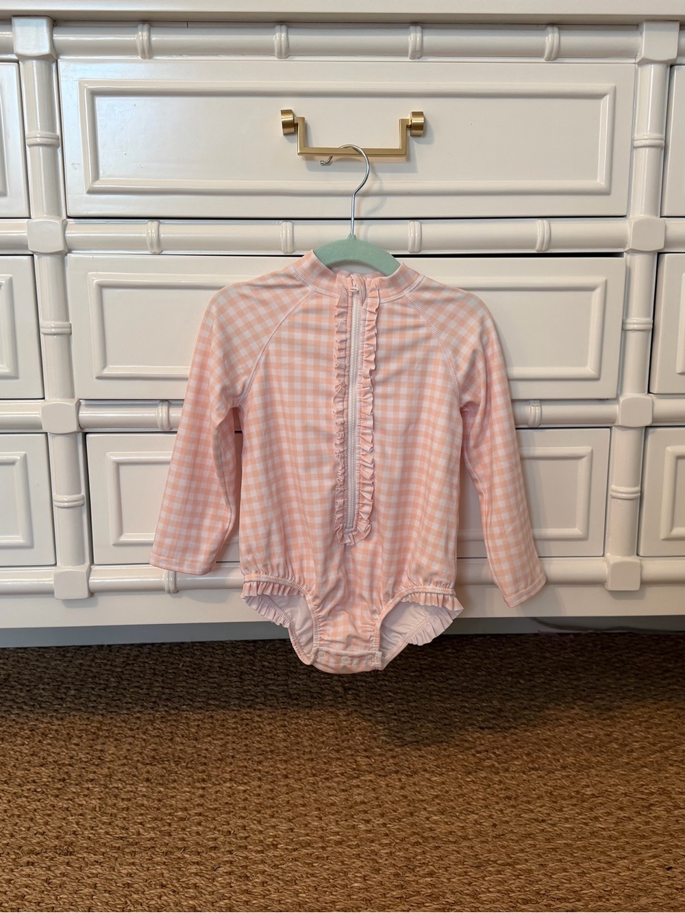 Janie and Jack Pink Gingham Long-Sleeve Rashguard One-Piece